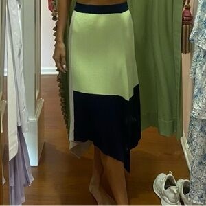 Ecru Asymmetrical sweater Skirt in Cream green/navy. Perfect for all seasons